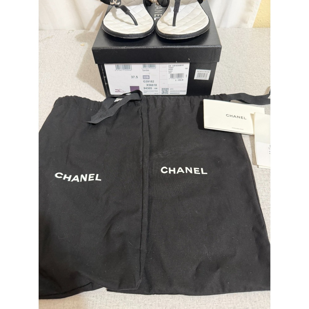 Chanel Women's US Size 7 Black with Pearls Flat Buckle Thong Sandals $1,250 - Picture 12 of 16
